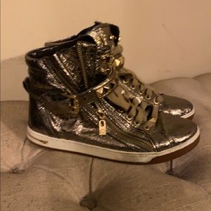 Michael Kors gold leather sneakers
